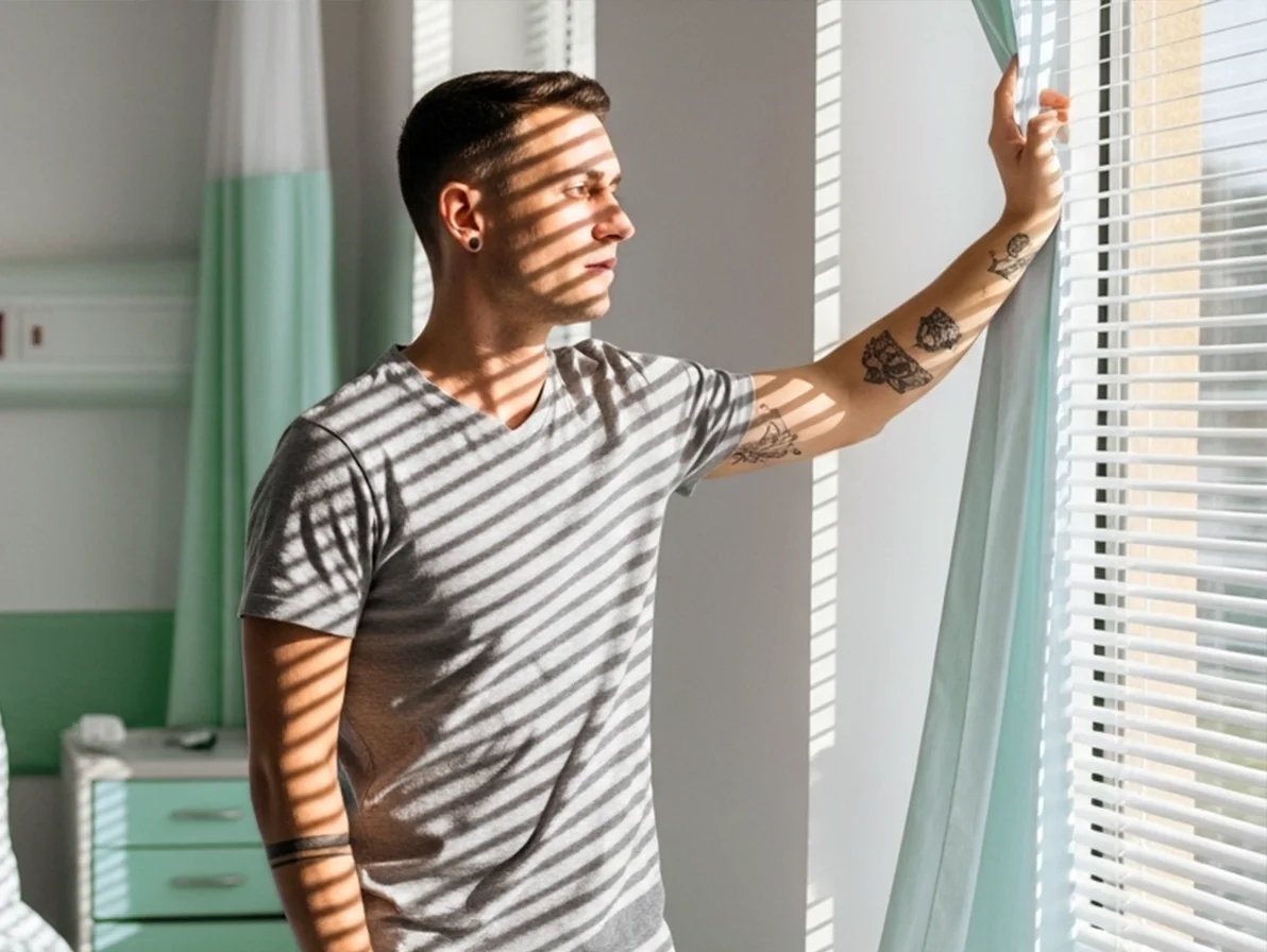 Молодой человек смотрит в окно